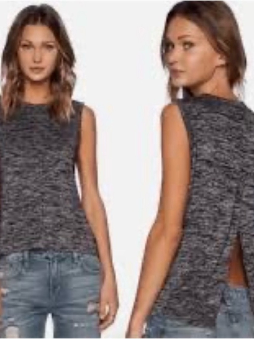 Rag & Bone Nicole Split Back Sleeveless Tank Marled Gray Size XS